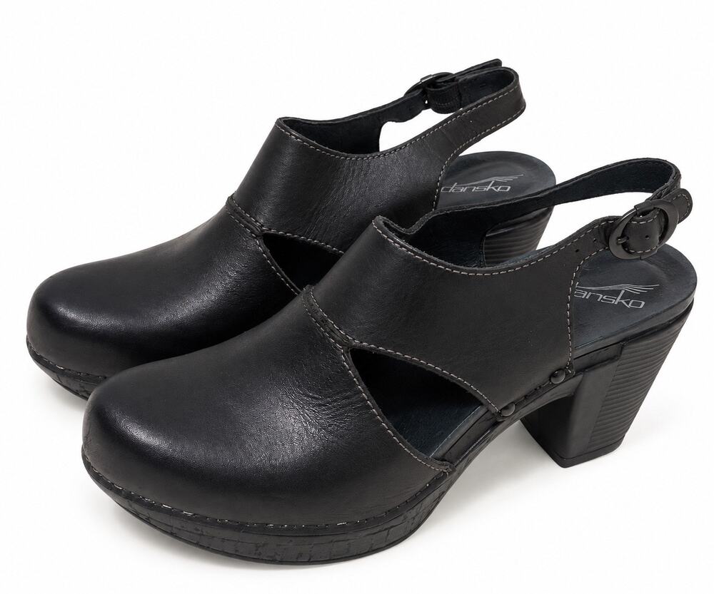 Dansko Rowena Black Leather Cutout Slingback Heels Size 38